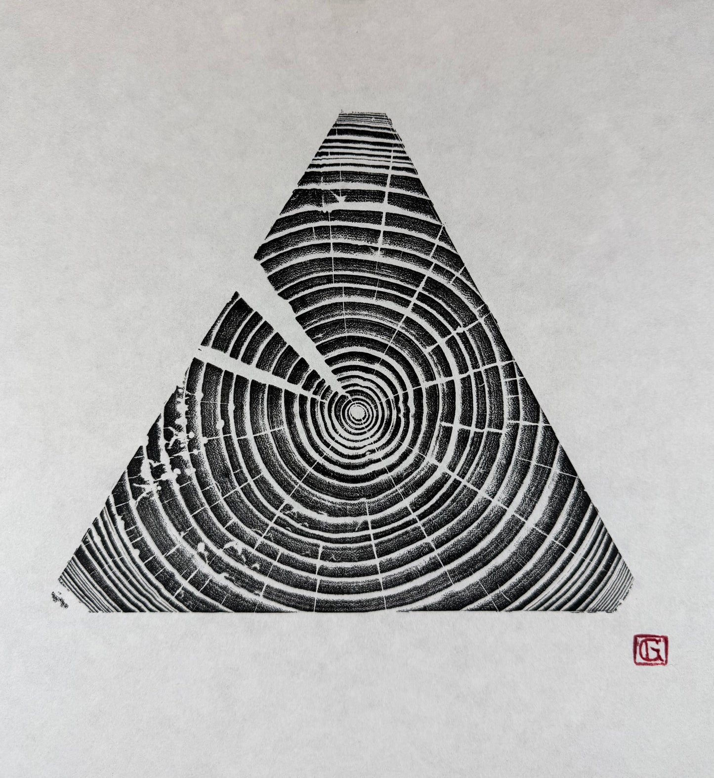 GrilloWoodPrint aus Eschenholz, handgedruckt mit einer schwarzen Relief-Ink-Mischung auf hochwertigem Papier.