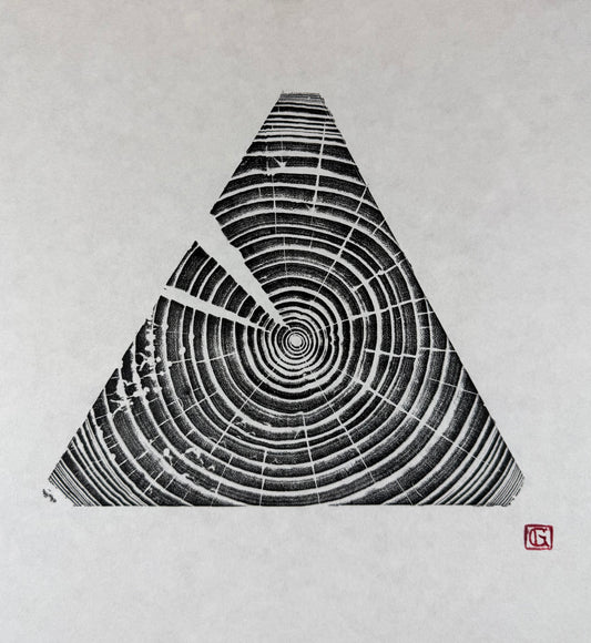GrilloWoodPrint aus Eschenholz, handgedruckt mit einer schwarzen Relief-Ink-Mischung auf hochwertigem Papier.