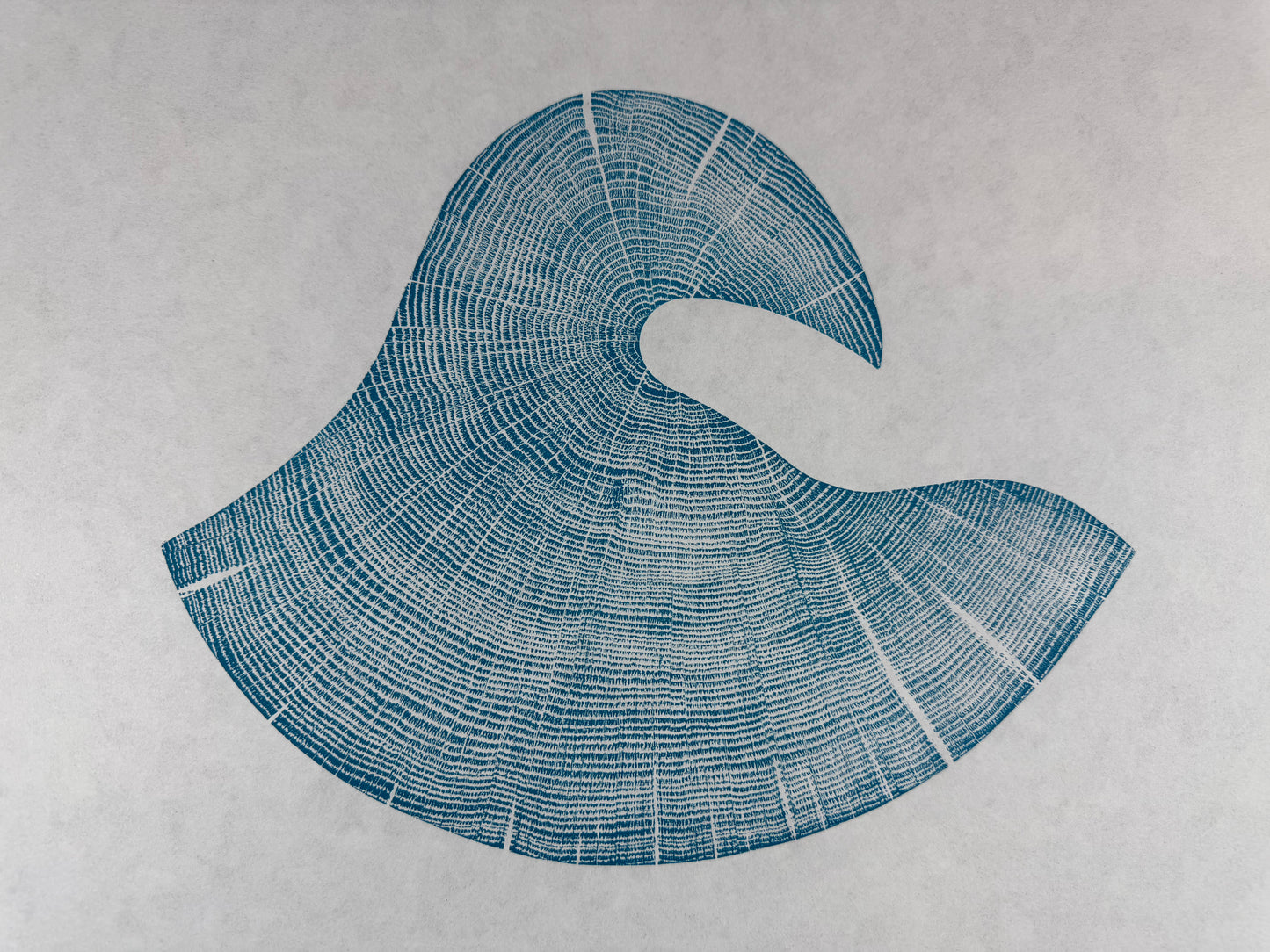 GrilloWoodPrint aus Eichenholz, handgedruckt mit einer blauen Relief ink Mischung