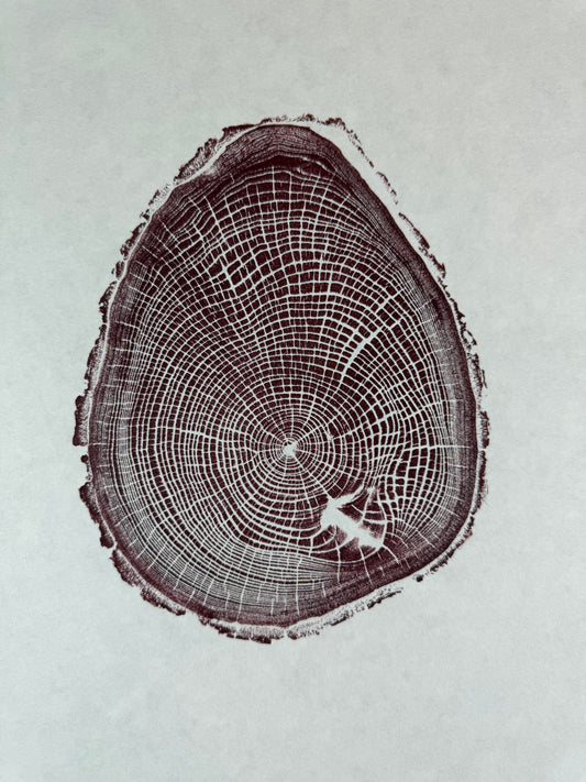 GrilloWoodPrint aus Kirschholz, handgedruckt mit einer blau roten relief ink Mischung. (Kopie)