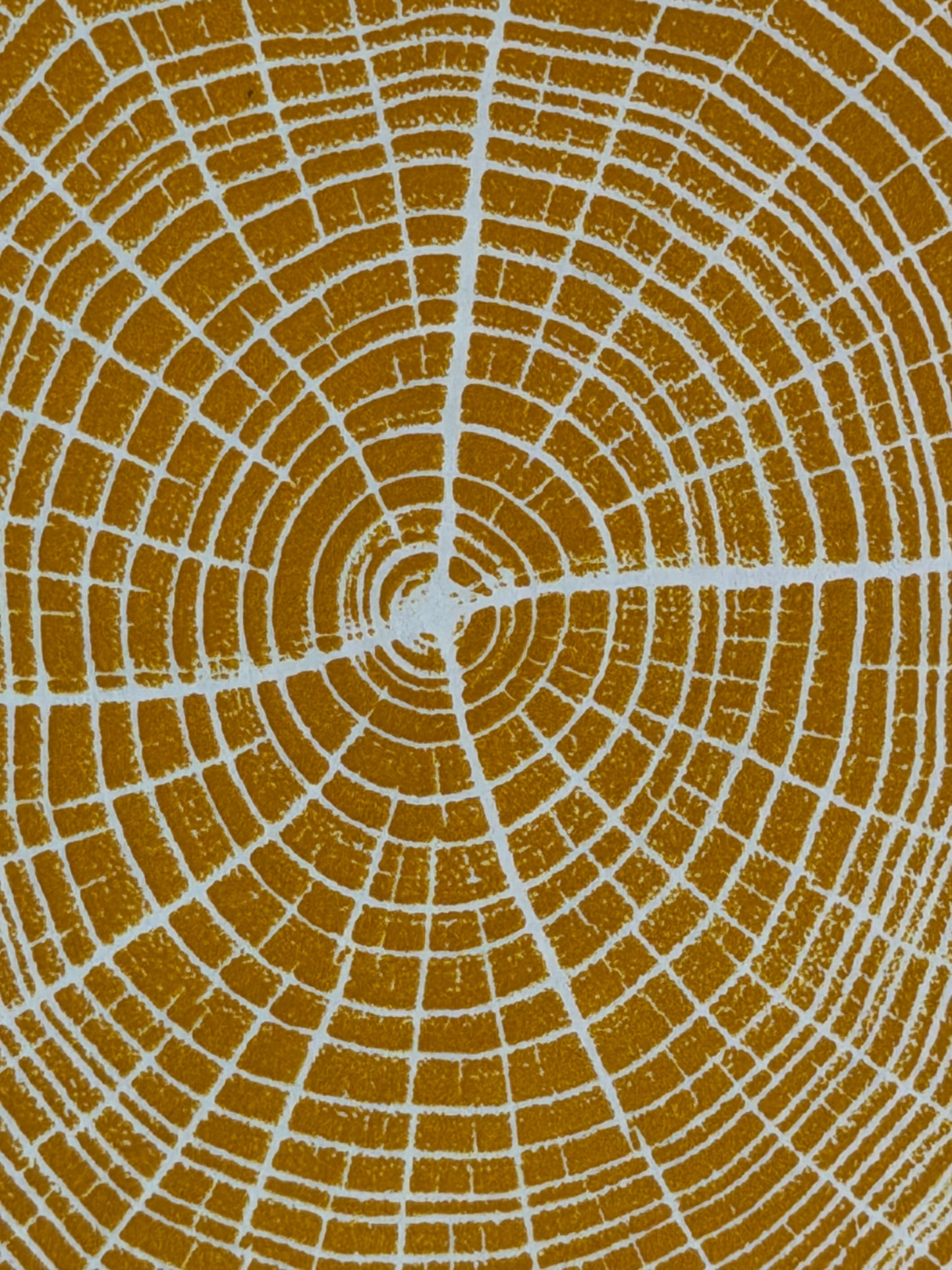 GrilloWoodPrint aus Robinienholz, handgedruckt mit einer gelben Relief-Ink-Mischung auf hochwertigem Papier.