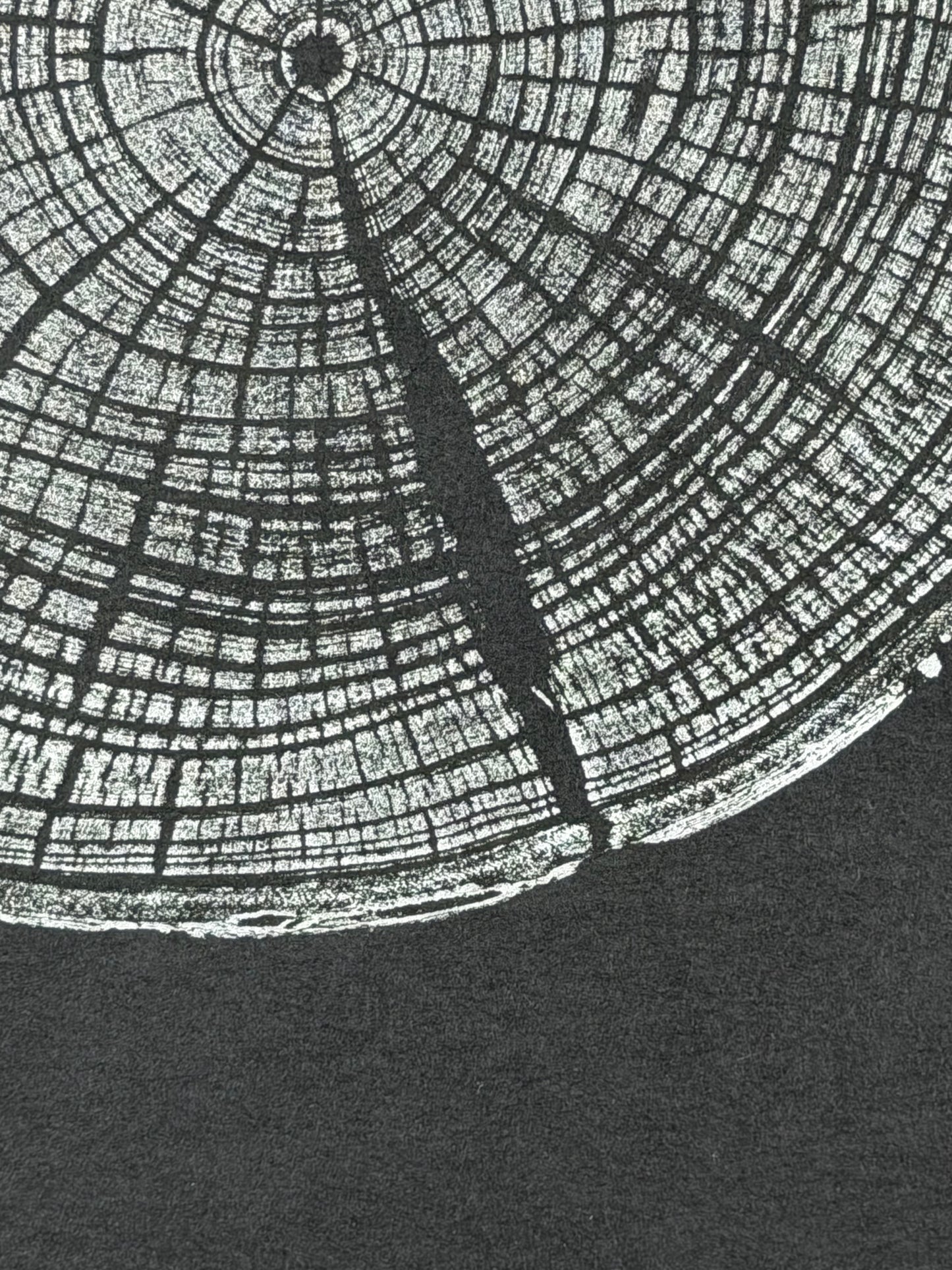 Silber Surfer GrilloWoodPrint aus Kirschholz, handgedruckt mit einer silbernen Relief-Ink-Mischung auf schwarzen hochwertigem Papier.