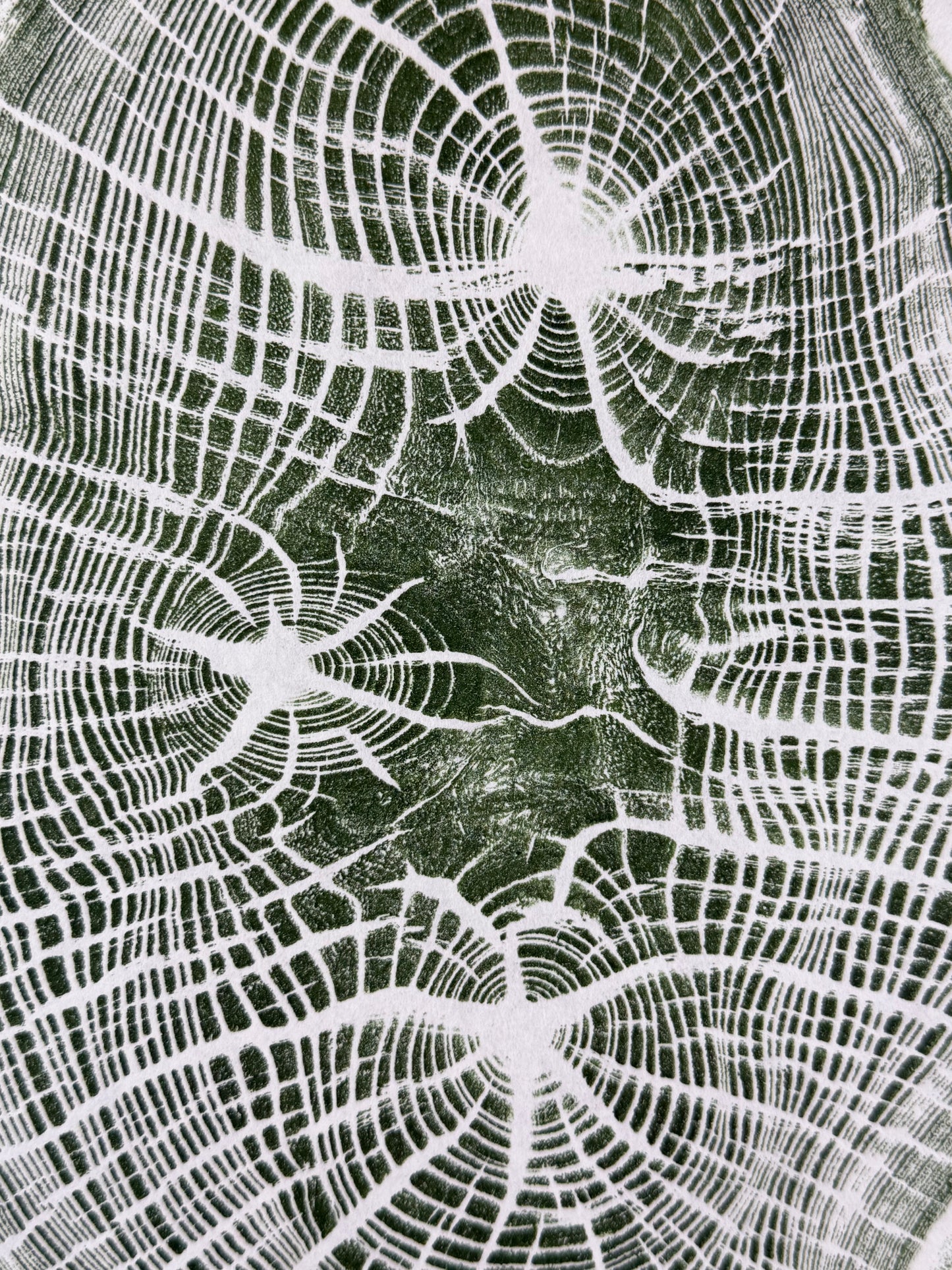 GrilloWoodPrint aus Eichenholz, handgedruckt mit einer grünen Relief ink Mischung